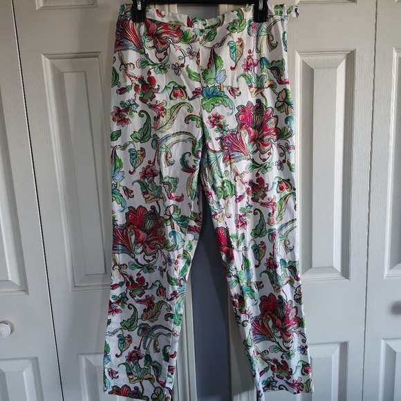 Lauren Ralph Lauren Green Iabel White Floral Straight Leg Pants 10 - Picture 2 of 9